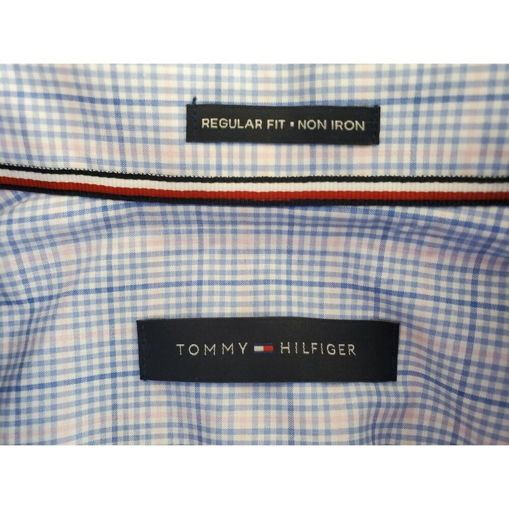 Tommy Hilfiger Button Down Shirt Men's Size 16 32/33 Blue Mini Plaid - Picture 5 of 6